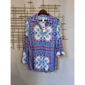 NWT Ruby Rd Paisley Boho Blouse Button Front Top Small